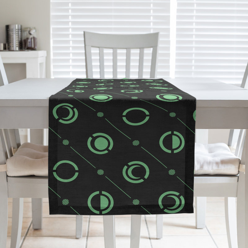 Classic Moon Phases Table Runner, 16" x 72", Black/Green