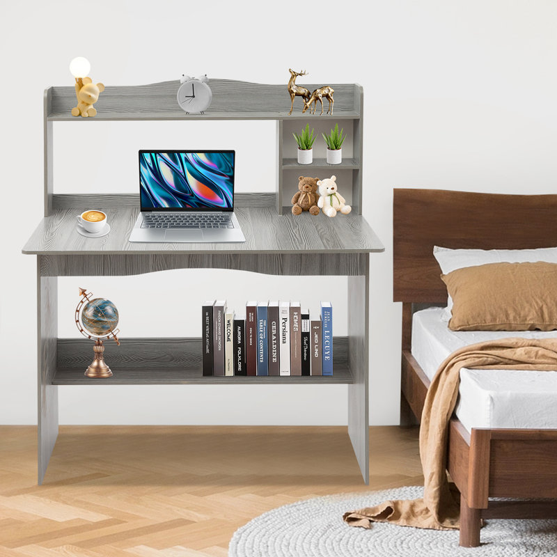 Computer Desk With Bookshelf - 39.37" X 18.9" Desktop Size, Gray