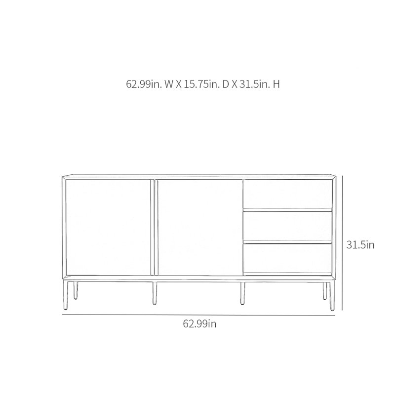 Buffet moderne avec 2 portes et 3 tiroirs, Bleu clair