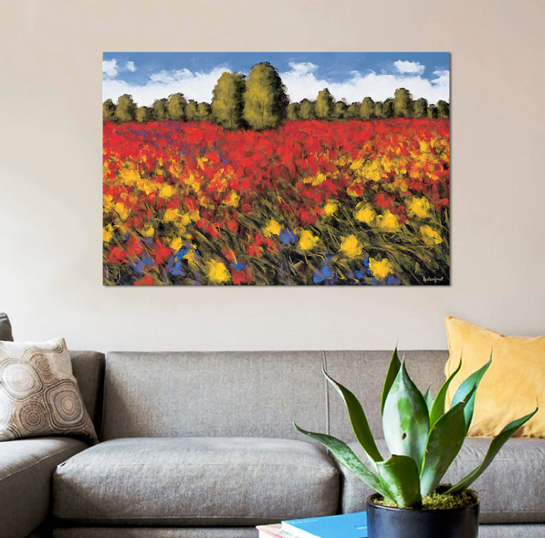 «Summer Splendor», reproduction de peinture à l'aquarelle sur toile tendue, H 26 po x l 40 po x P 1,5 po, Pas de tapis