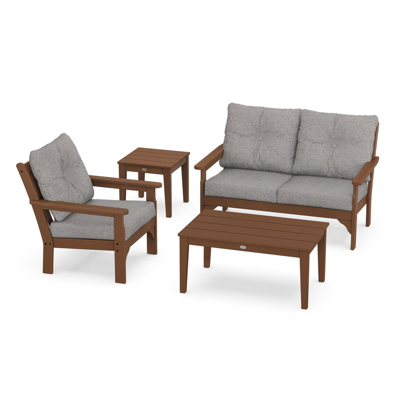 Vineyard 4-Piece Deep Seating Set, Grey Mist, Teak
