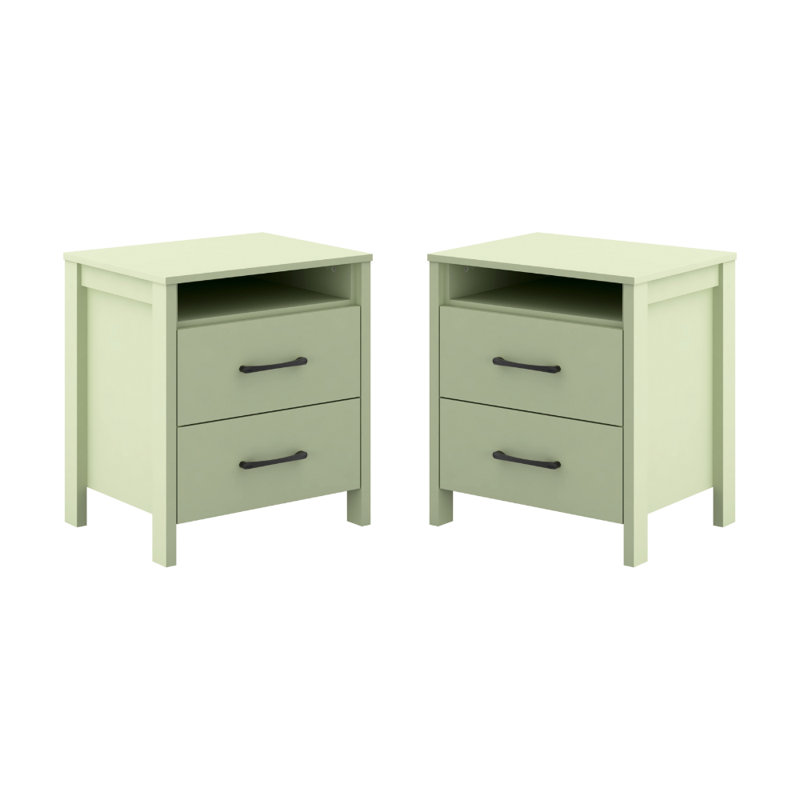 Ensemble de 2 tables de chevet modernes à 2 tiroirs Chabot, Sage Green