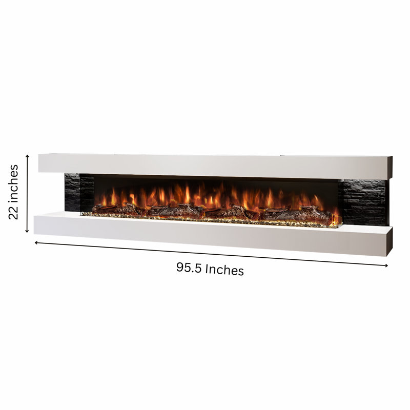 Vegas 96-Inch Wall Mounted Electric Fireplace | Fully Assembled | 3-Sided Panoramic Flame | Remote Control | LED Side Lights