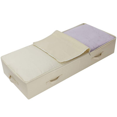 Très grand coffre de rangement sous le lit avec couvercle, conception pliante avec 6 poignées, beige