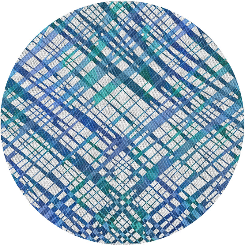 Tapis bleu tissé à la machine, Rond 4 pi