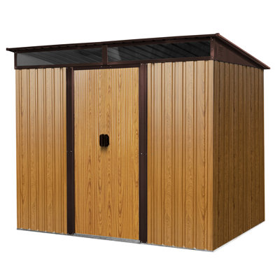 Remise de rangement extérieure en métal 8 pi x 6 pi pour la pelouse (café). . Conception de ventilation. Gardez votre intérieur bien rangé avec une porte verrouillable spacieuse. Imperméable. Équipement de patio idéal