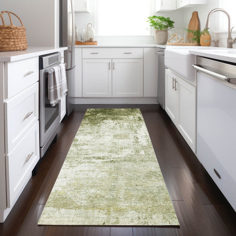 Machine Washable Indoor/Outdoor Xhevrie Sage Rug, Runner 2'3" x 7'6"