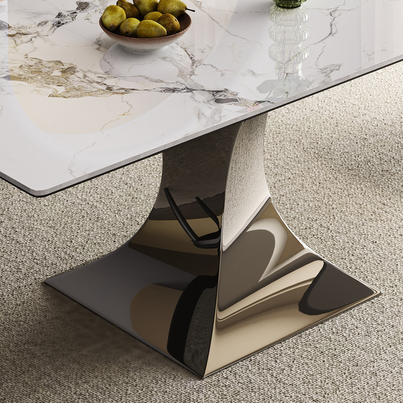 Grande table de salle à manger rectangulaire, 6 à 8 personnes, 71 po x 35,4 po, hauteur de 30 po, chaises en cuir noir, pierre frittée, acier inoxydable, base en acier Scratch, peau