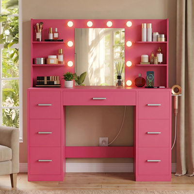 Makeup Vanity With 20W Fast Charging Type-C Outlet And 3 Modes Adjustable Brightness Light