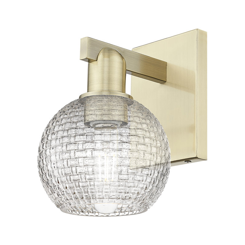 Cambria - 1 lumière - abat-jour transparent tissé en panier - applique, Transparent / laiton antique