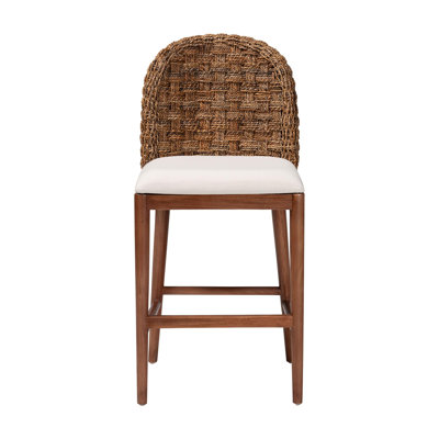 Aafrin Upholstered Acacia Counter Stool with Solid Wood Frame
