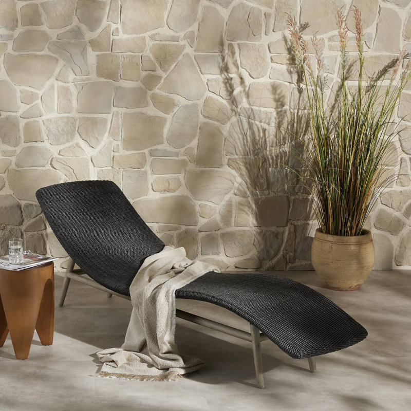 Portia Outdoor Teak Chaise Lounge, Natural Teak, White