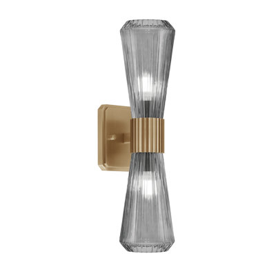 Everleigh 2 Light Wall Sconce Shown In New Age Brass Finish With 4" Smoke Ribbed Glass