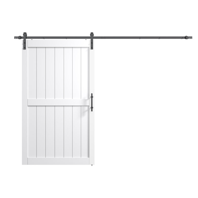 Porte de grange en bois manufacturé à panneaux en PVC avec trousse de quincaillerie, 48 po x 84 po, Blanc