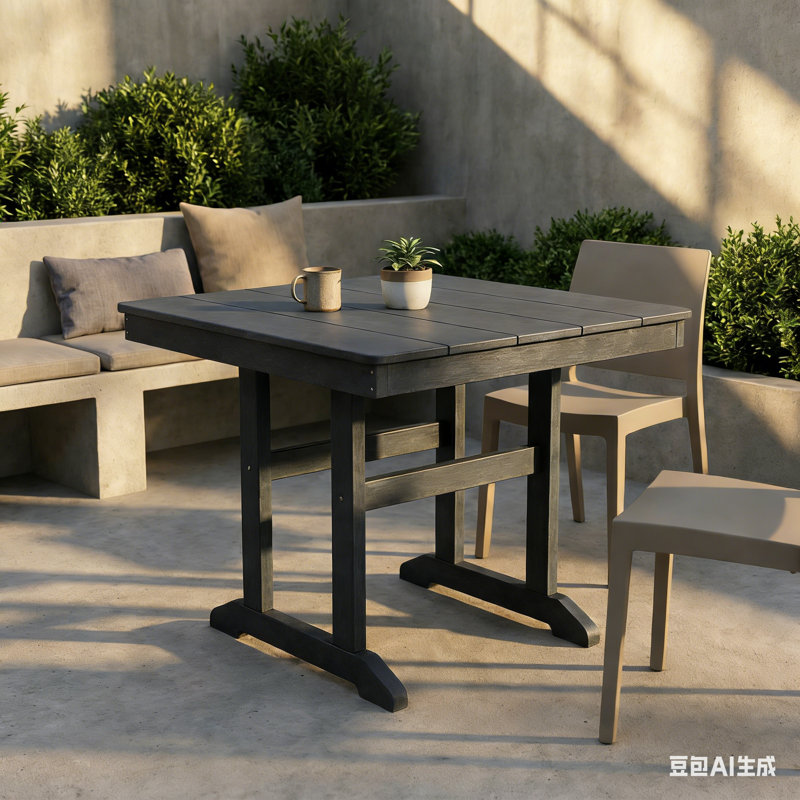 Outdoor HDPE Dining Table, Weather-Resistant Patio Table With Sturdy Frame In Gray, Gray