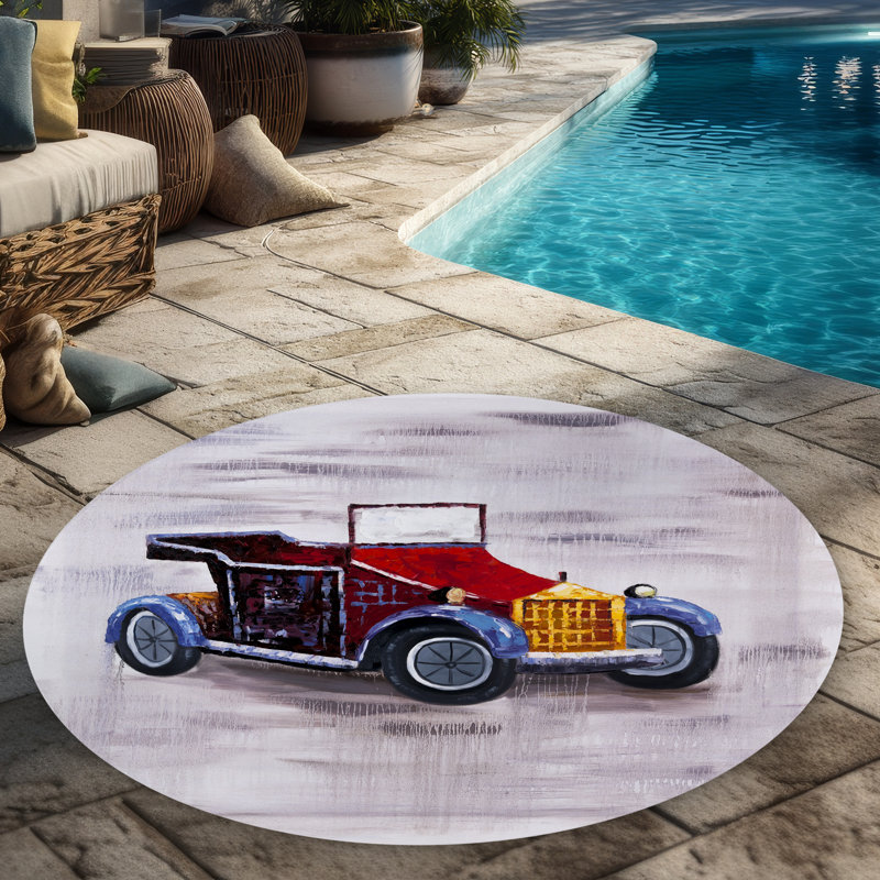 Vintage Toy Car Rug - Round Outdoor Area Rug for Home Decor