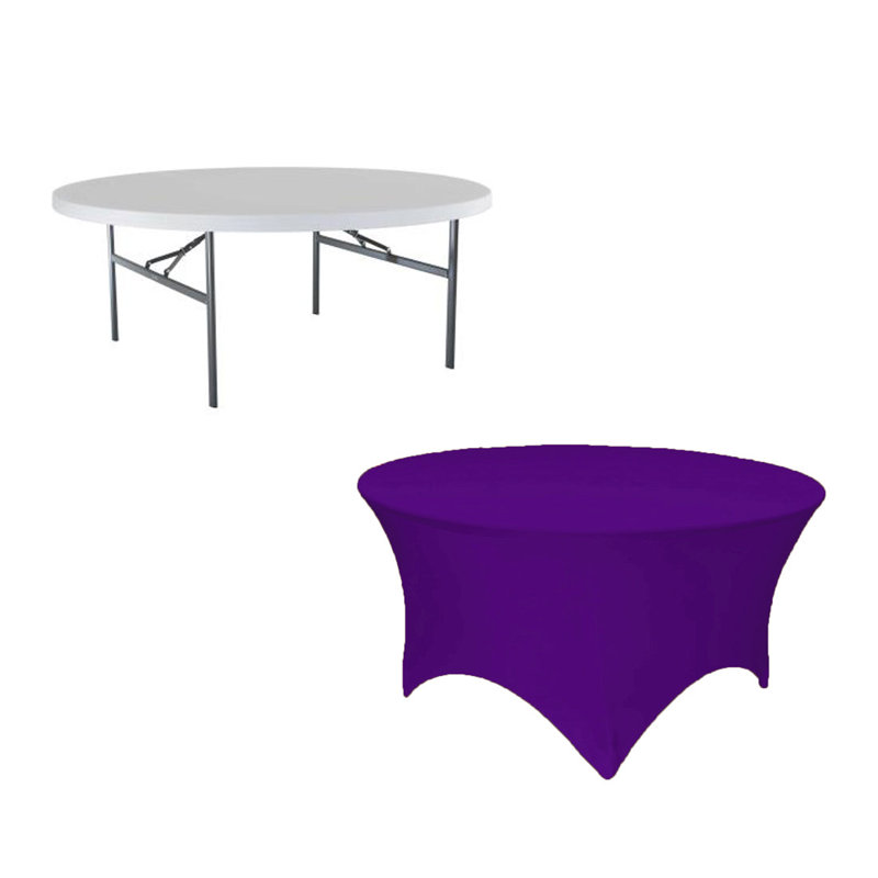 5Ft, 6Ft Round Spandex Tablecloth Tight Fitted Stretch Table Cover For Dining Wedding Banquet Party, 60" x 60", Purple
