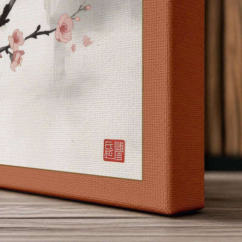 Spring Blossom Branch Japandi - Wrapped Canvas, 36x24 - 91.4 x 61.0 cm, Terracotta Border