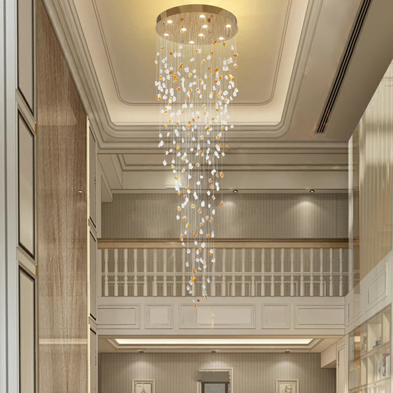 Lustre suspendu en cristal 9 lumières Transitional, H 108 po x l 32 po x P 32 po, Laiton