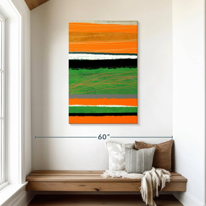 Avery orange et vert abstrait II, H 45 po x l 30 po