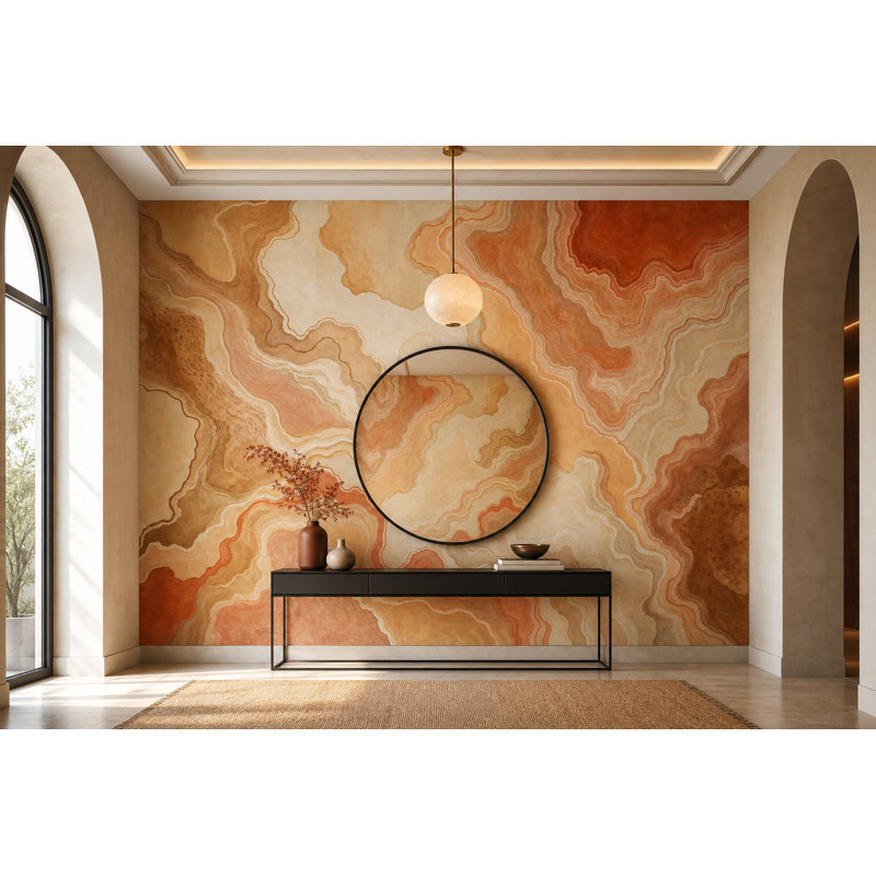 Papier peint texturé aquarelle effet marbre, fresque murale abstraite, 80"x96", Non-Woven Nonpasted