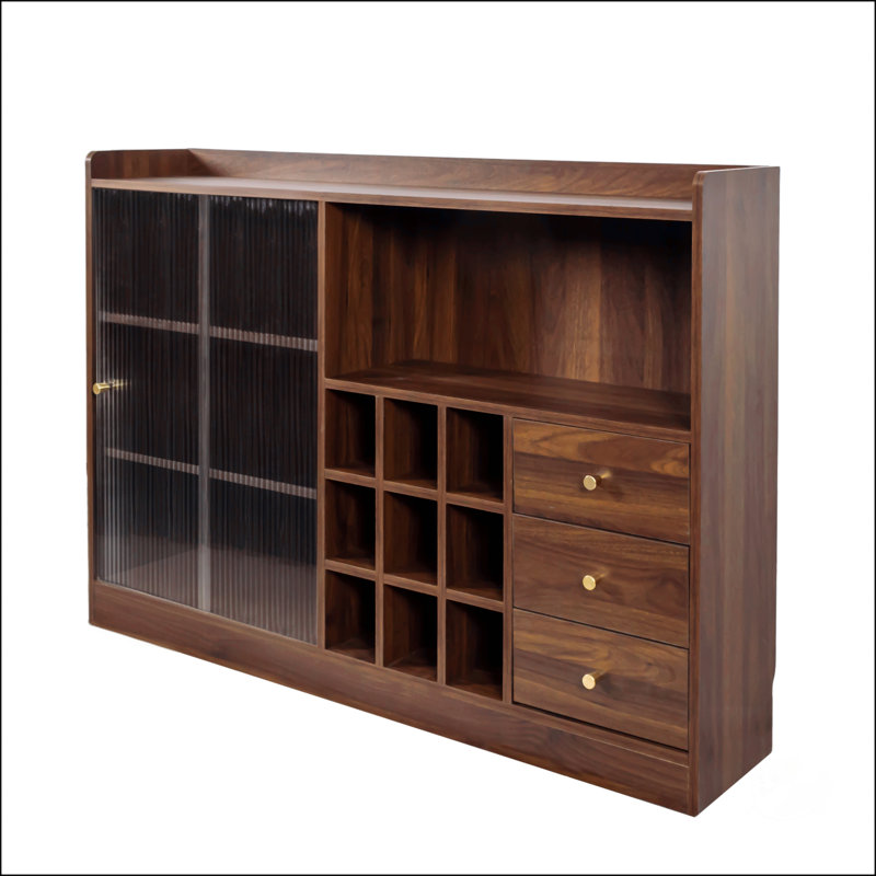 Buffet avec 2 portes coulissantes en verre rayé
