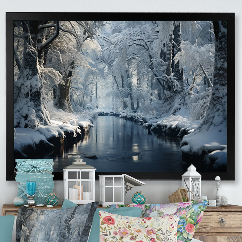 «Winter Silent Woods III - Winter Landscape», art mural, Cadre noir, H 24 po x l 32 po x P 1 po