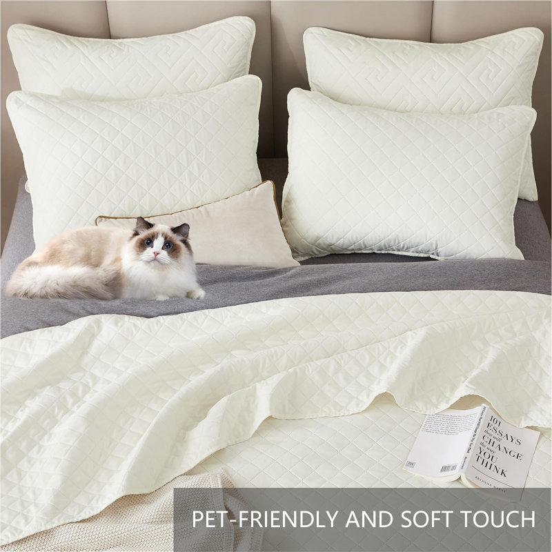 Homelike Moment Twin Quilt Set, Lightweight Quilts, Soft Beige, California King Quilt + 2 Standard Shams, Diamond White