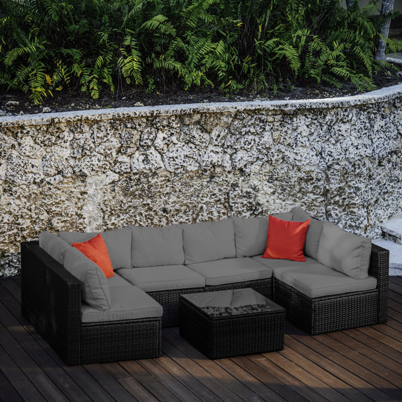 Stijn 6 - Person Outdoor Seating Group with Cushions, Black Frame/Grey Cushion