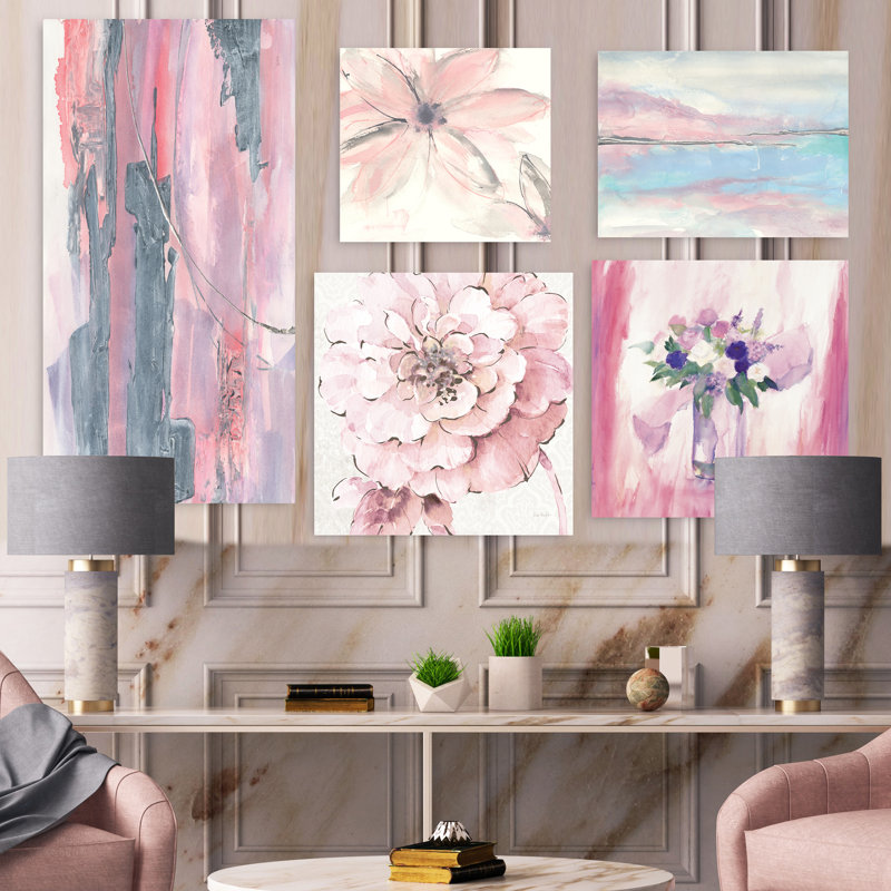 Ensemble de 5 panneaux de toile shabby rose collection