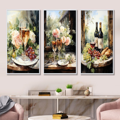 Ensemble d'art mural sur toile Bubble Harmony - vin et champagne