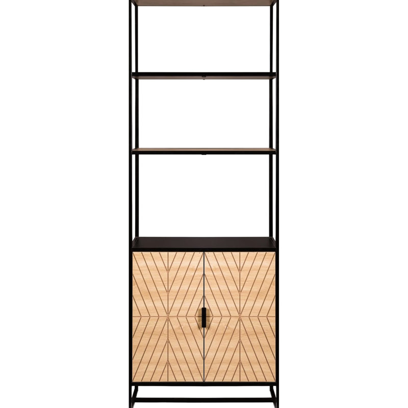 Coastal Modern 6 Book Shelf With Storage Capacity, Black Frame Natural Wood, Ideal For Living Room Setup, 24"L Shelf, Construction Ample Storage, Home Office