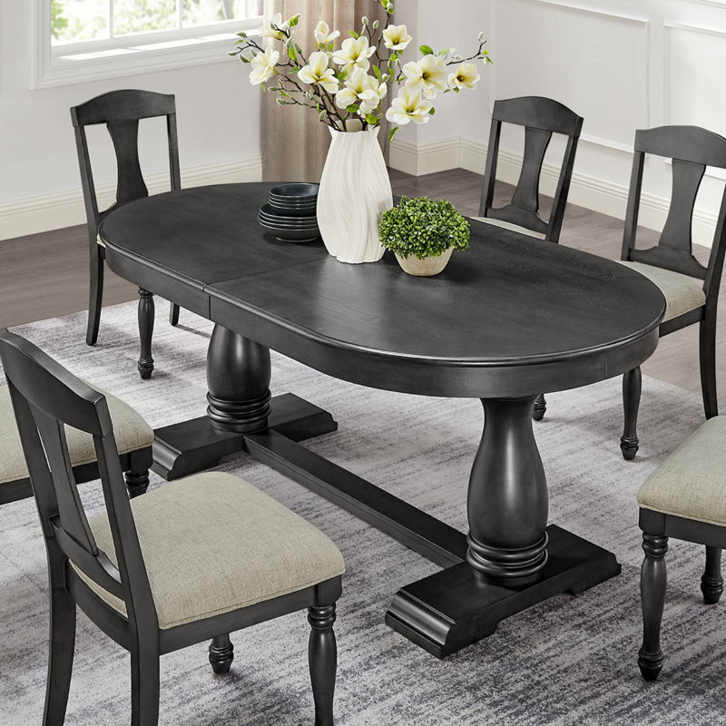Extendable Oval Wooden Dining Table, Black