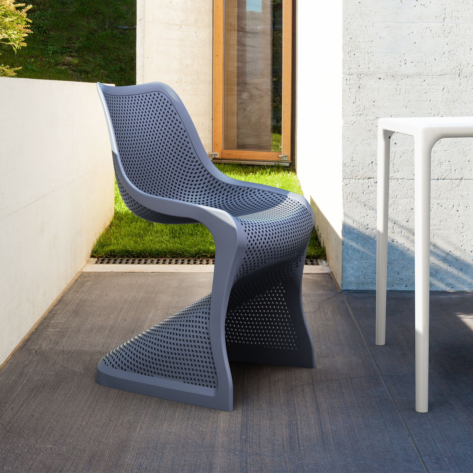 Spector Stackable Patio Side Chair, Dark Gray