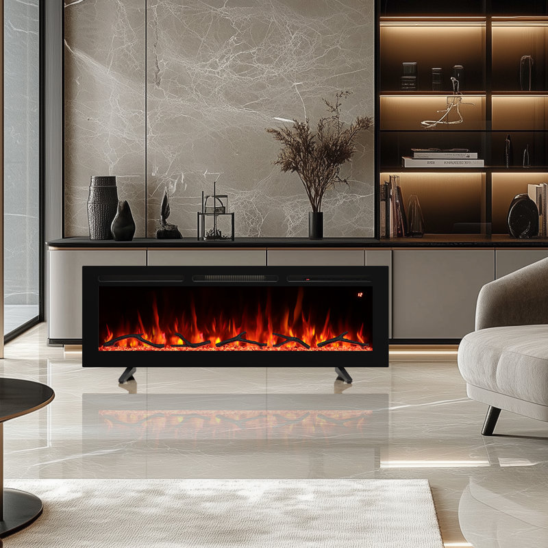 Recessed Electric Fireplace Inserts, Freestanding And Wall-mounted With Remote Control, Adjustable Flame Color & Speed
