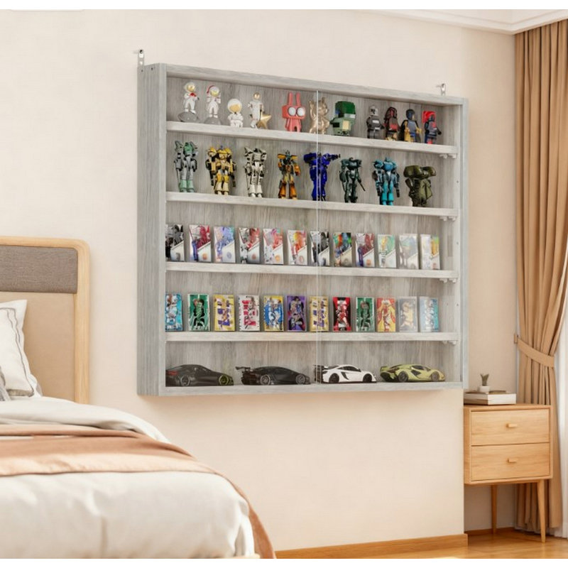 Vitrine murale grise parfaite pour les voitures miniatures, porte transparente pour vitrine élégante, Gris
