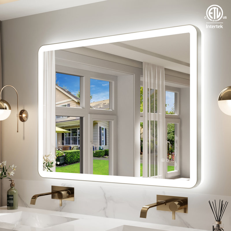 Natalin LED Wall Mirror, 48" x 36", Brushed Nickel, Rectangle