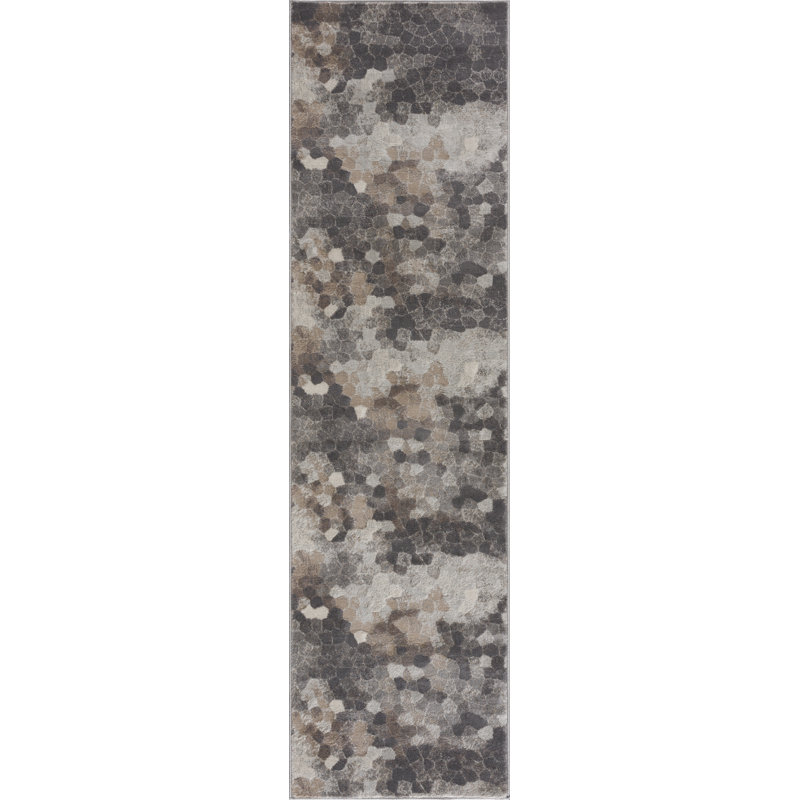 Rug Branch Joni 2' x 13' (2'3" x 13')  Grey/Beige Stone Mosaic Indoor Runner Rug, Contemporary, Low Pile, Stain-Resistant Hallway Carpet - Entryway, Mudroom, Bedroom, and Kitchen