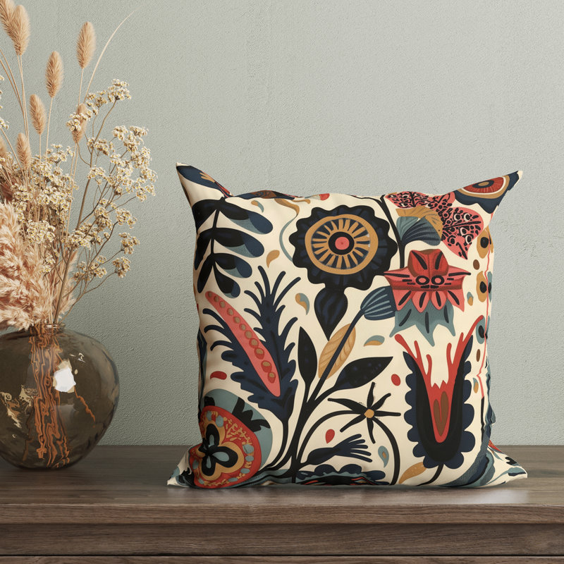 Housse de coussin réversible à motif floral Folk Maximalist, H 20 po x l 20 po