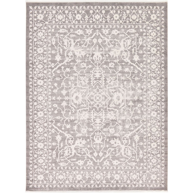 Tapis gris à motif géométrique Maglione, Rectangle 8 p x 11 pi 4 po