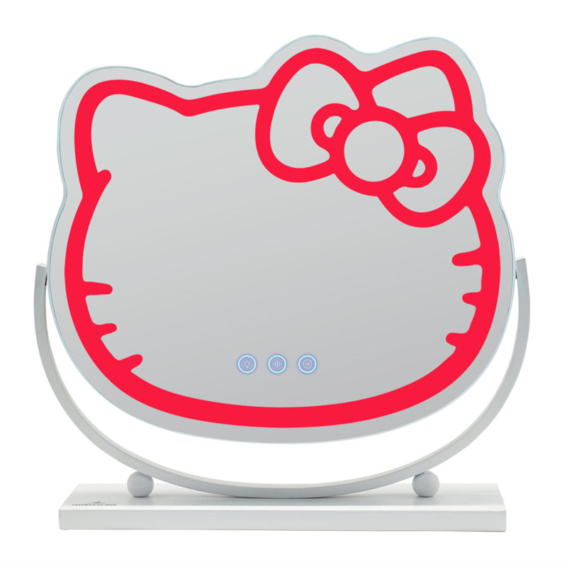 Miroir de maquillage lumineux Hello Kitty Kawaii avec inclinaison réglable et base en métal robuste, bouton de changement d'éclairage
