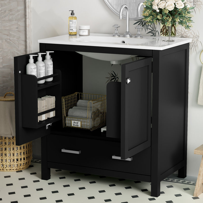 Meuble-lavabo 30 po avec lavabo simple, Noir