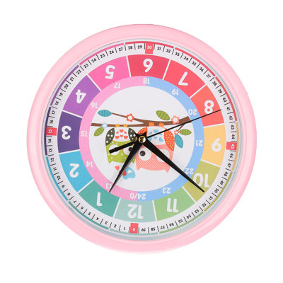 Wall Clock Plastic Cartoon Colorful Quartz Time Learning Hanging for Kid's Bedroom ClassroomPink