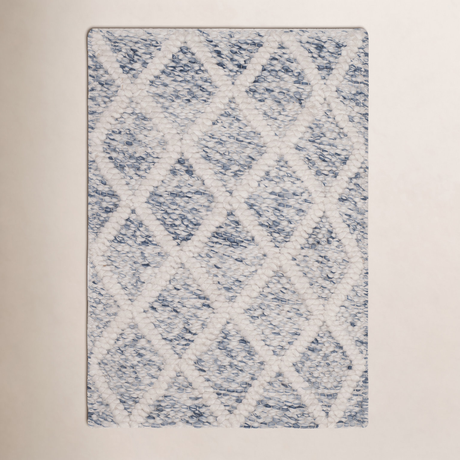 Russo Ivory Blue Hand-Woven Flatweave Rug, Rectangle 2' x 3'