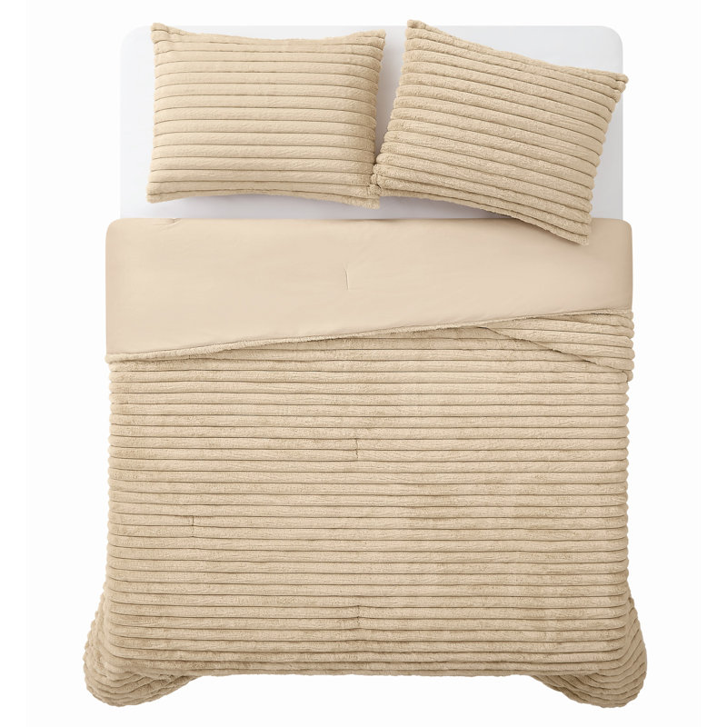 Frye Channel Stitch Velvet Comforter Set, Queen Comforter + 2 Queen Shams, Tan
