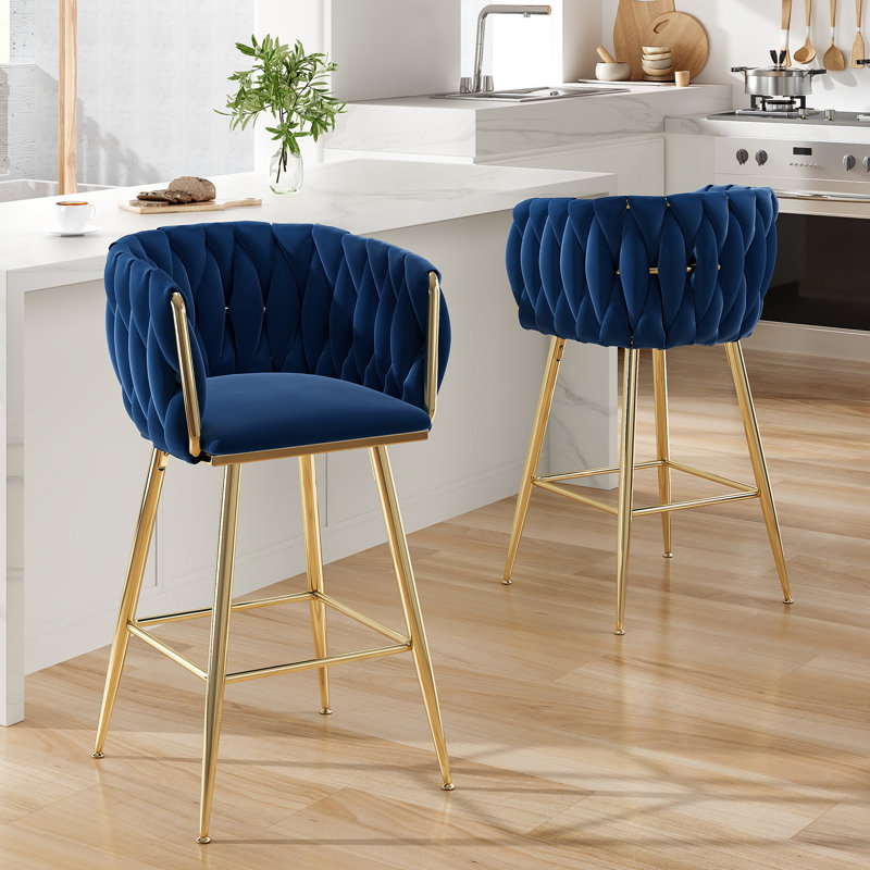 Kristyn Upholstered 25.6'' Counter Stool With Metal Frame, Blue