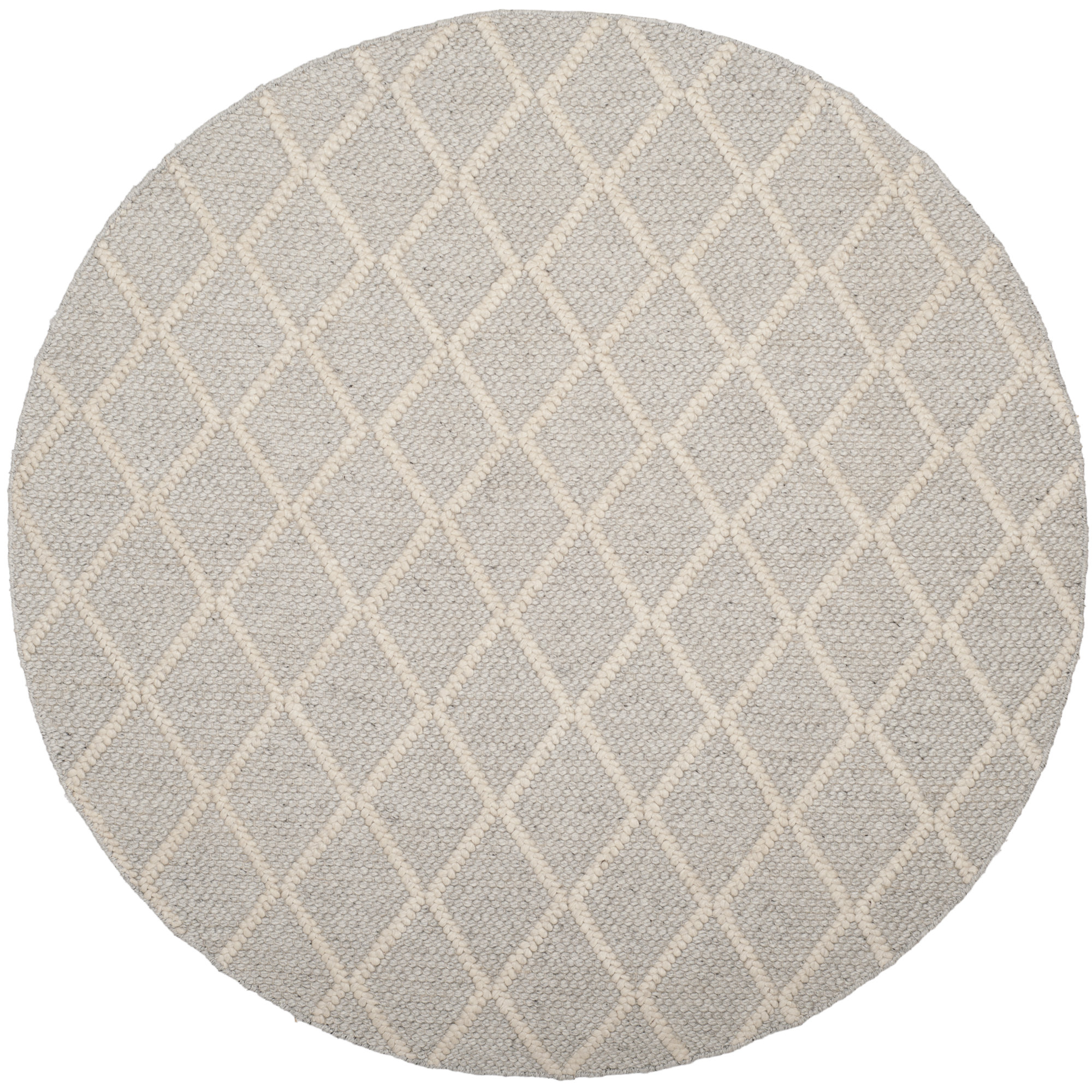 Russo Geometric Flatweave Silver/Ivory Area Rug, Round 8'