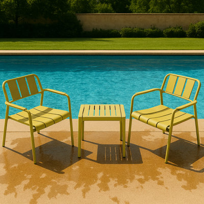 Indoor/outdoor 2 Pp Single Chairs + Coffee Table In Vibrant Yellow, - Frame, Non-slip Foot Pads, Ergonomic Comfort, Heavy-duty Support, Hassle- Assembly -, Waterproof, Design, Space, 5 Setup