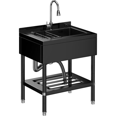 Évier utilitaire autoportant en acier inoxydable avec lavabo profond et robinet escamotable, 25,7 po x 20,7 po x 39,5 po