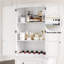 Garde-manger à porte en rotin autoportante de 73 po avec porte-bouteilles amovible Ashlon, blanc, 3 tiroirs, blanc-1025198789